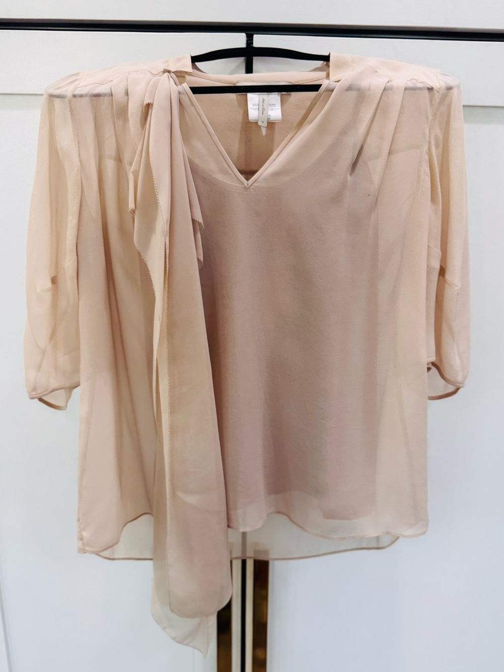 BCBG MAXAZRIA RUNWAY - Nude Sheer Blouse with Built in Tank - SIZE M